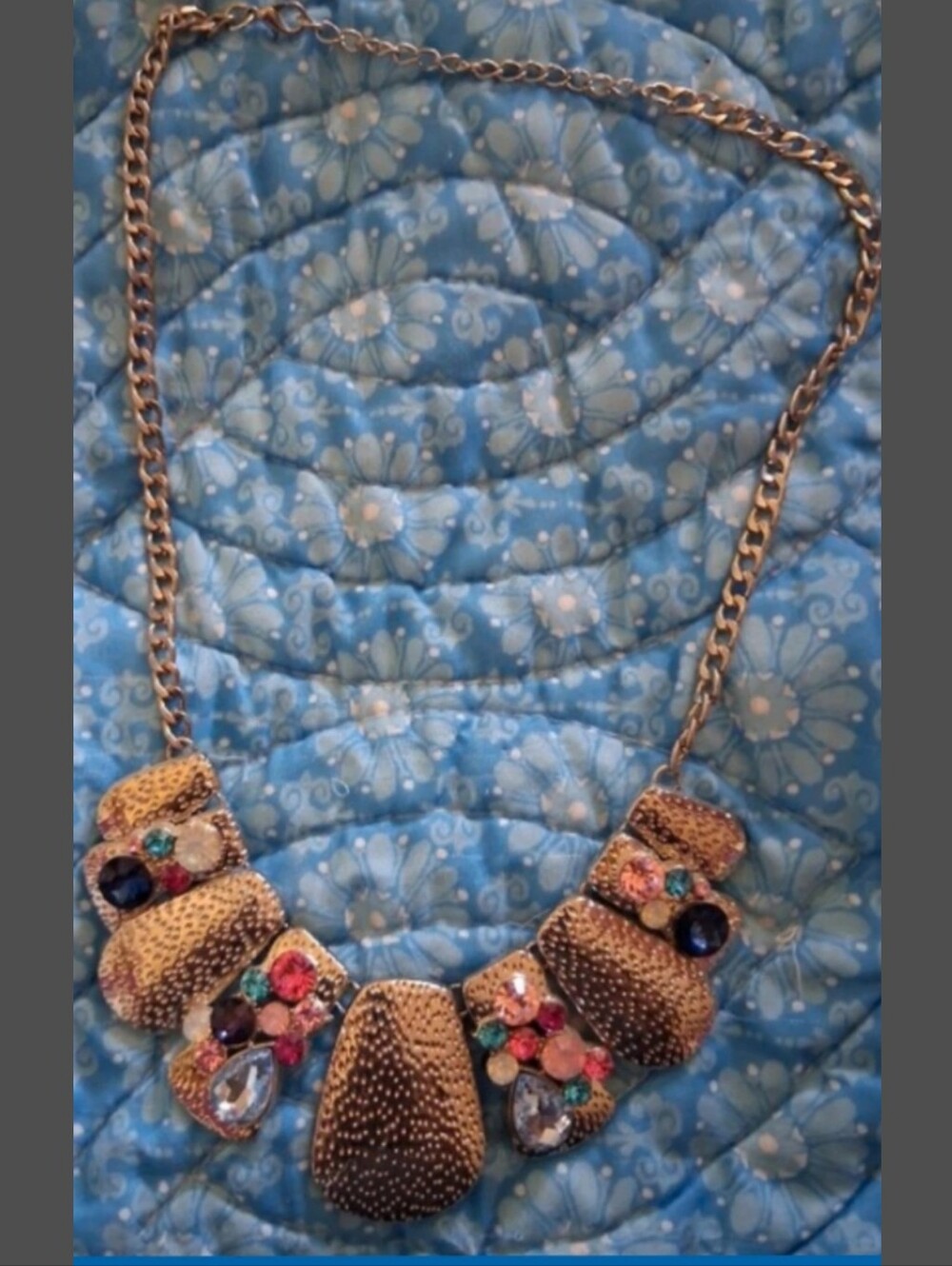 Silver-Tone Statement Necklace with Multicolor Gem Accents